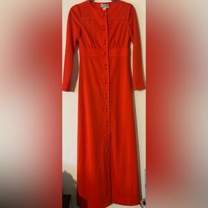 Vintage Eve Le Coq Long Sleeve Dramatic Red Maxi Dress